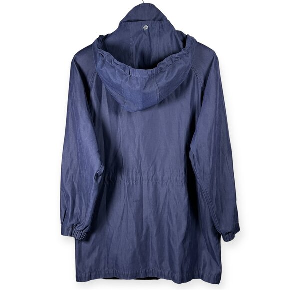 London Fog Parka Jacket Women’s Size S Blue Utility Raincoat with Removable Hood - Picture 2 of 10